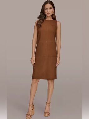 NEW Donna Karan Size 16 Linen Blend Sleeveless Brown Shift Dress